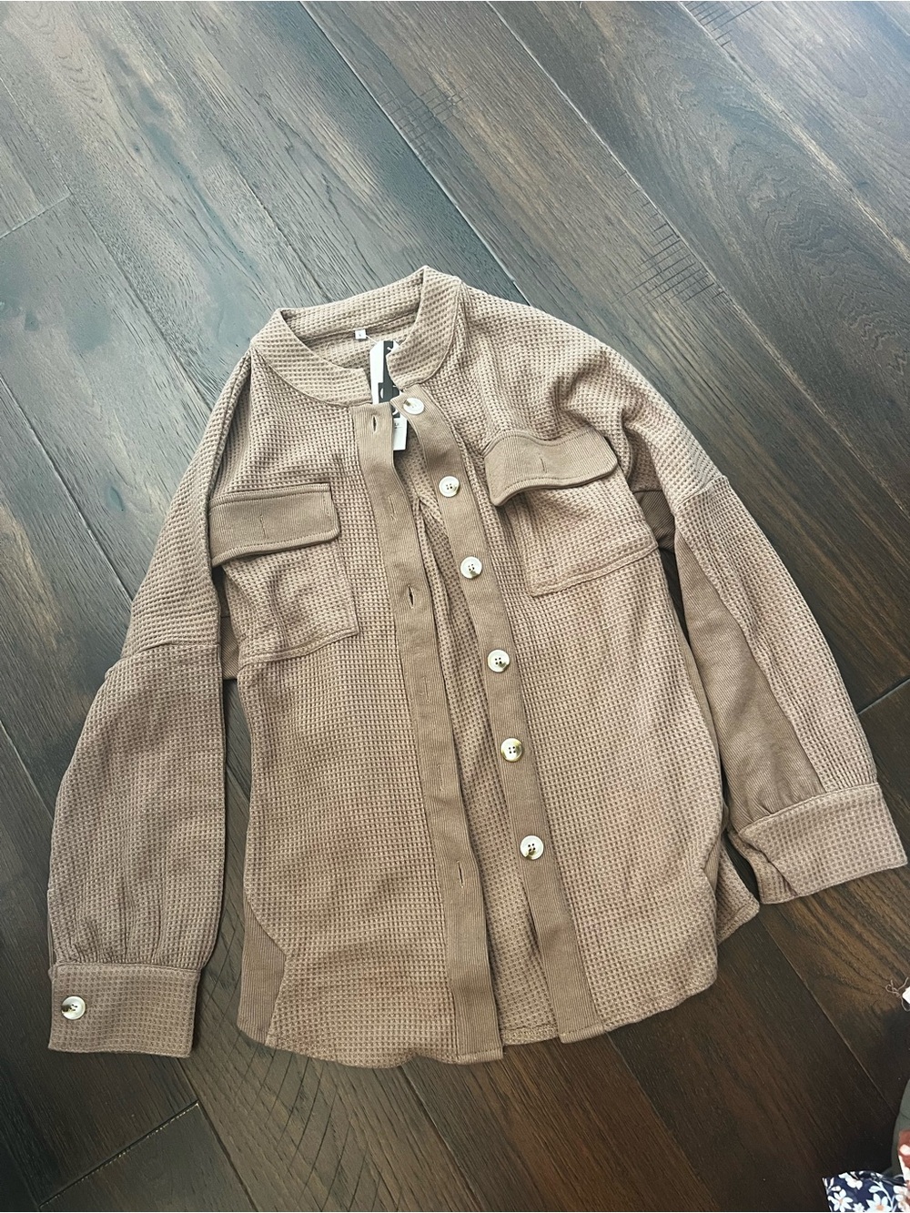 Taupe Button-Front Waffle Utility Jacket
